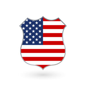 A shield with the american flag on it.